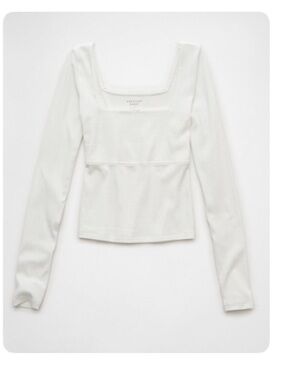 American Eagle Outfitters white Ribbed Square-Neck Long Sleeve Top